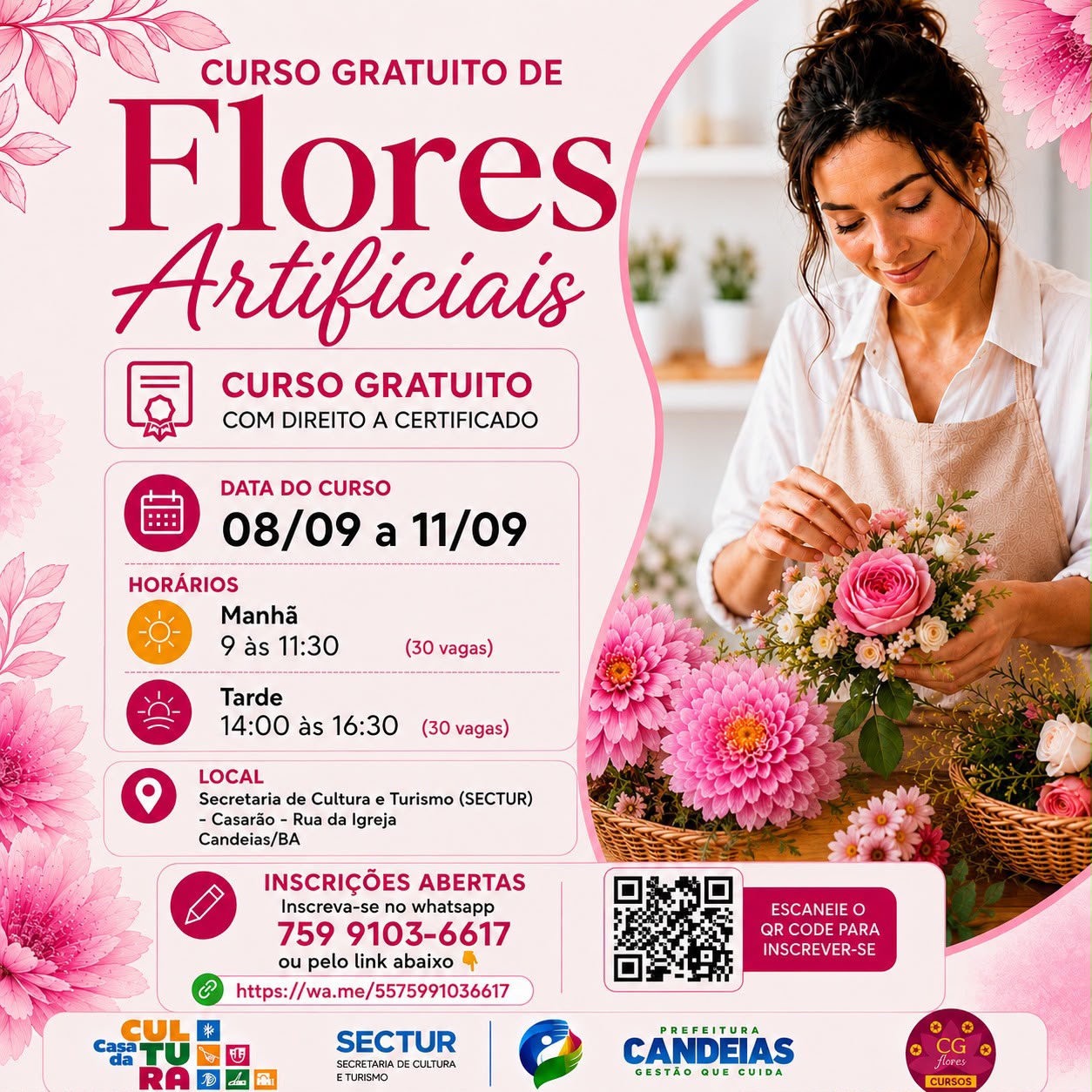 Candeias: Prefeitura oferece curso gratuito de flores artificiais; inscrições estão abertas